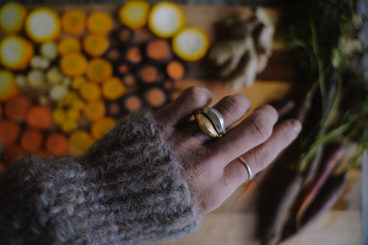 CORE Collection PREORDER ~ Swell Ring Stack ~ Set of Two ~ Mixed Metal ~ Sterling Silver + 18K Gold