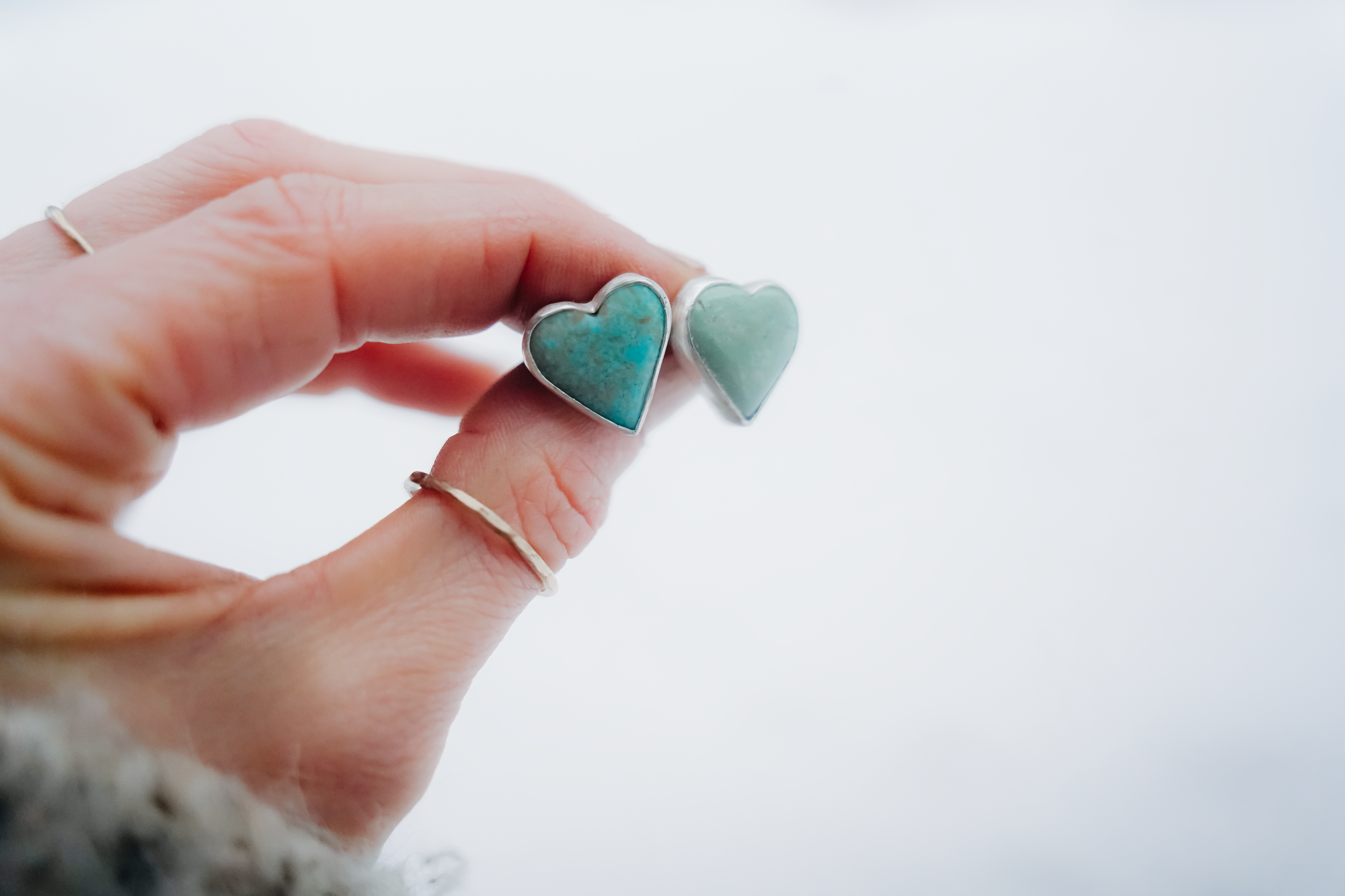 Heart on Your Sleeve Studs ~ Sister Stones ~ Sterling Silver + Turquoise