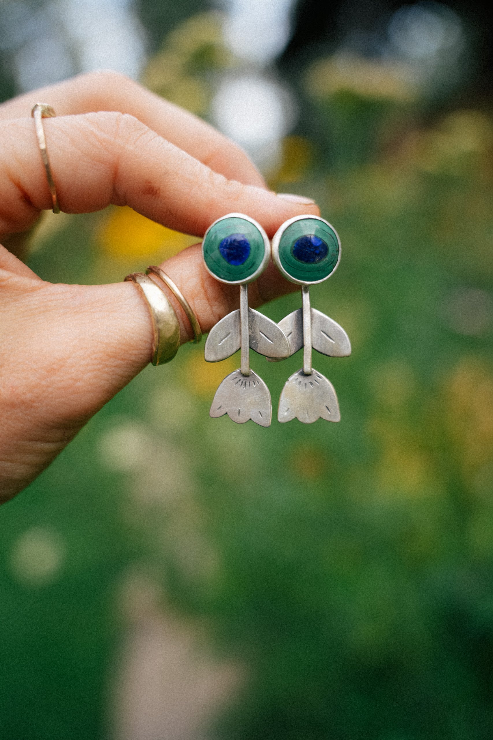 Flowers in the Wind ~ Sterling Silver + Malachite