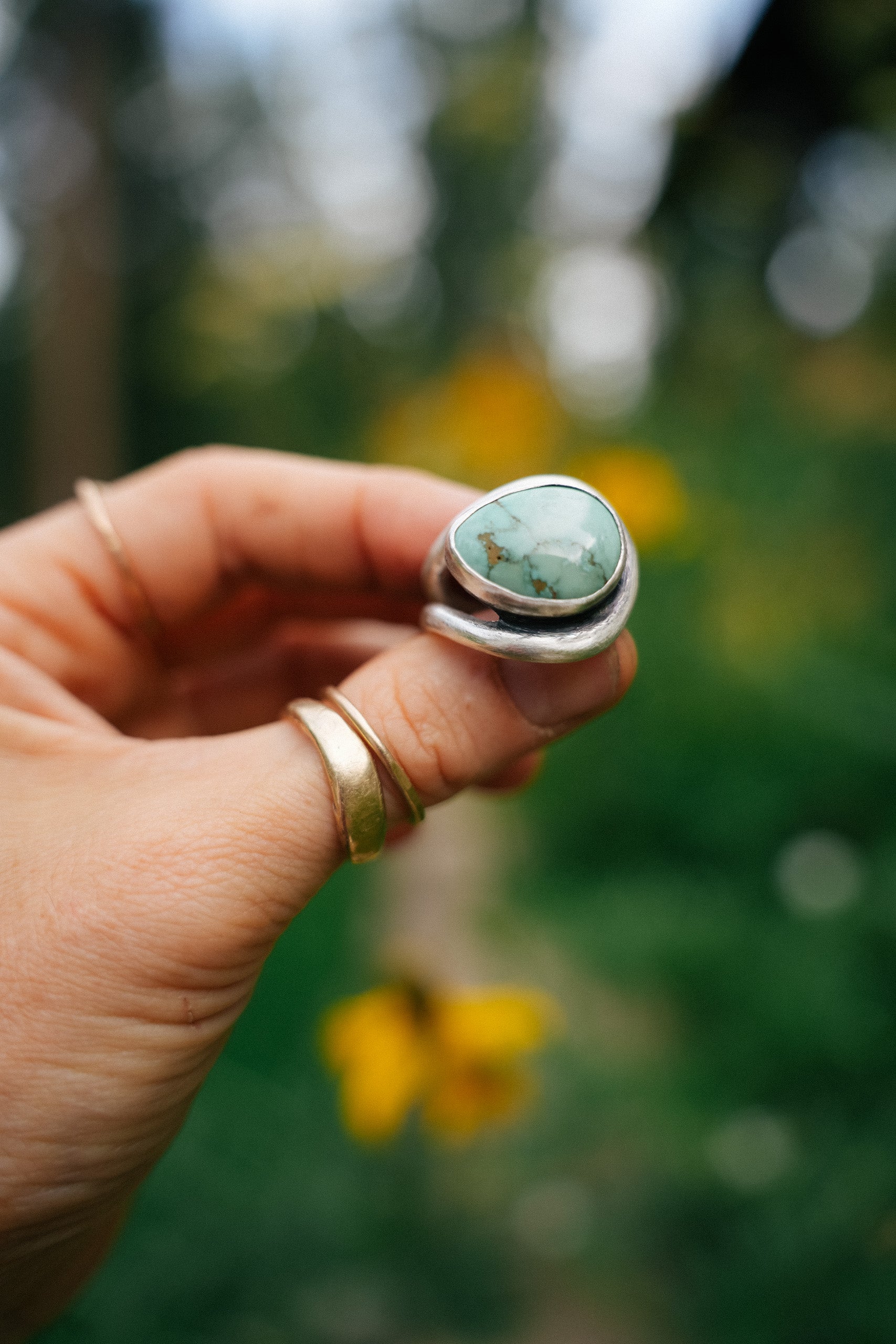 Embrace  Ring ~ Sterling Silver + Turquoise ~ Medium-Thick Band ~ Size 7