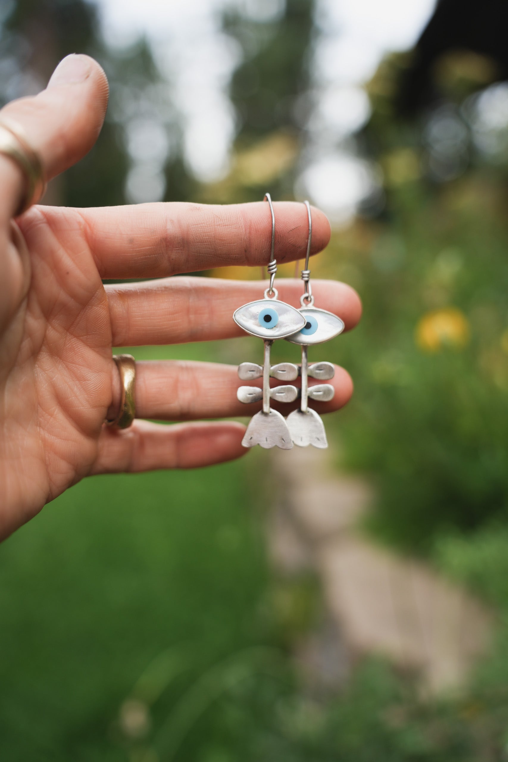 Wallflower Earrings ~ Sterling Silver with Shell Eyes