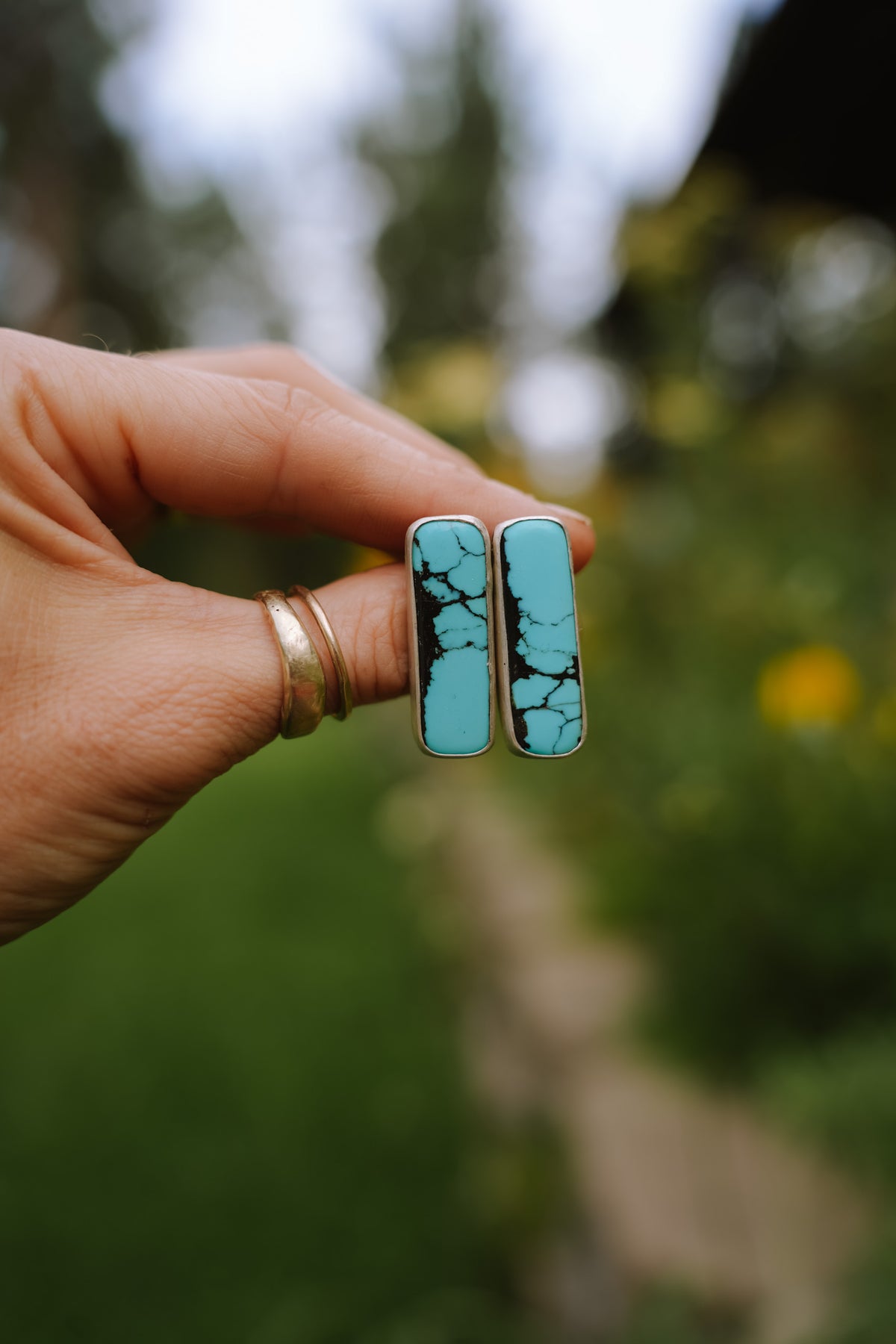 Turquoise Bar Earrings ~ Sterling Silver + Turquoise ~ Large