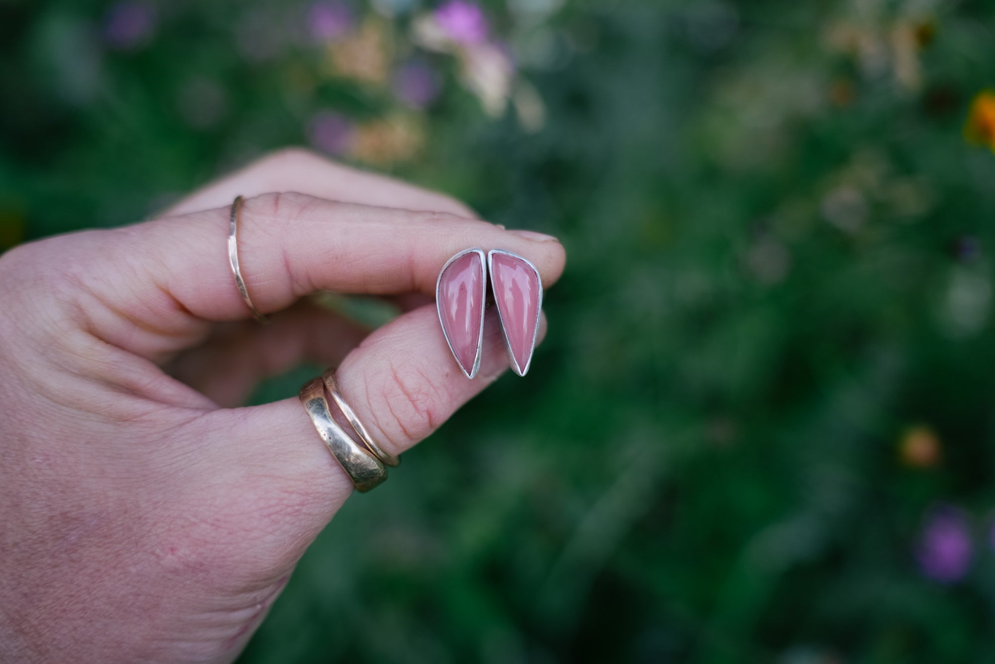 Pink Spike Earrings ~ Small ~ Sterling Silver + Guava Quartz
