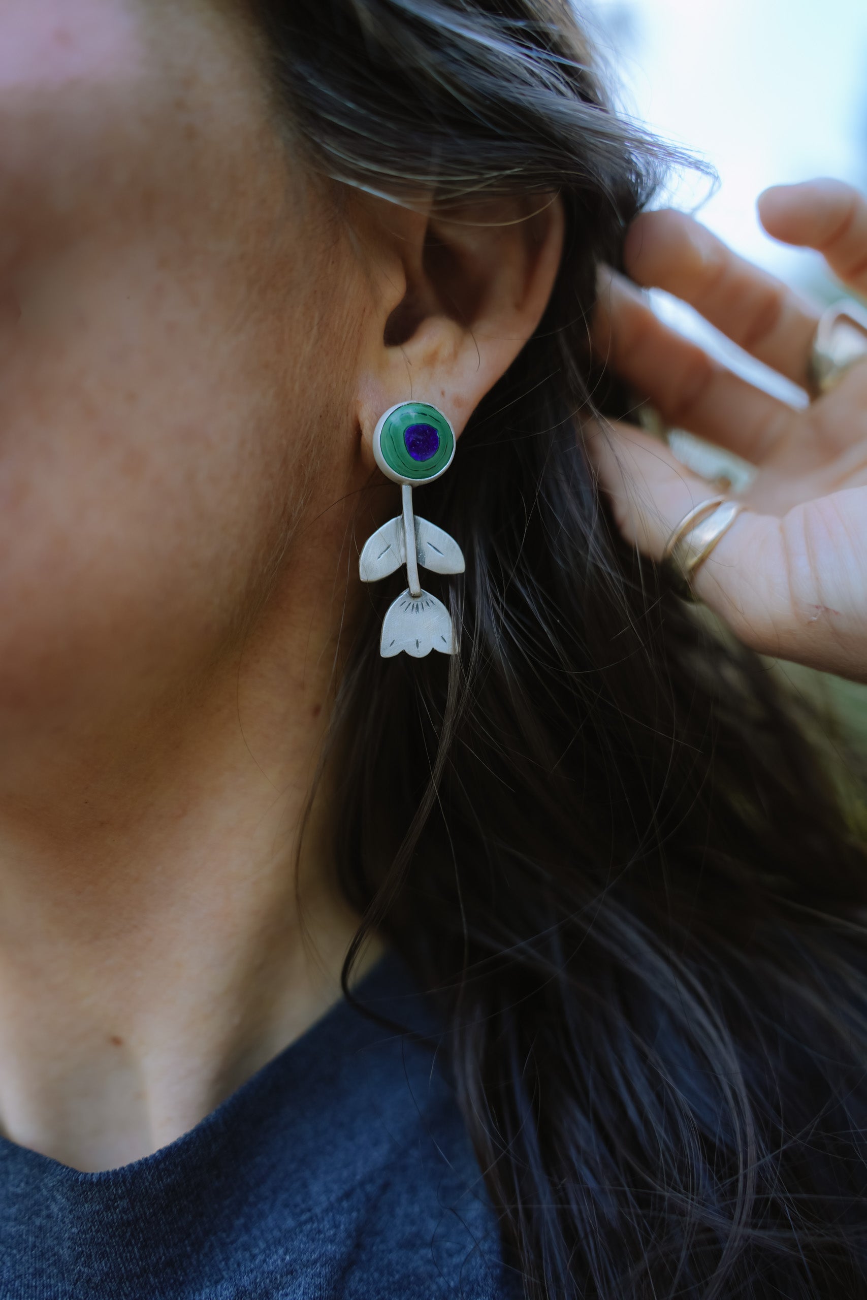 Flowers in the Wind ~ Sterling Silver + Malachite