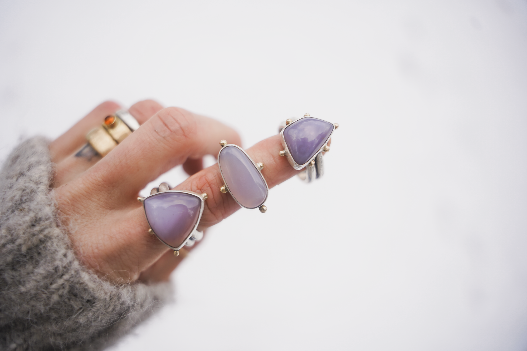 The Realm Rings ~ Lilac Chalcedony No. 1. ~ Reclaimed 14kt Gold + Sterling Silver ~ Size 9