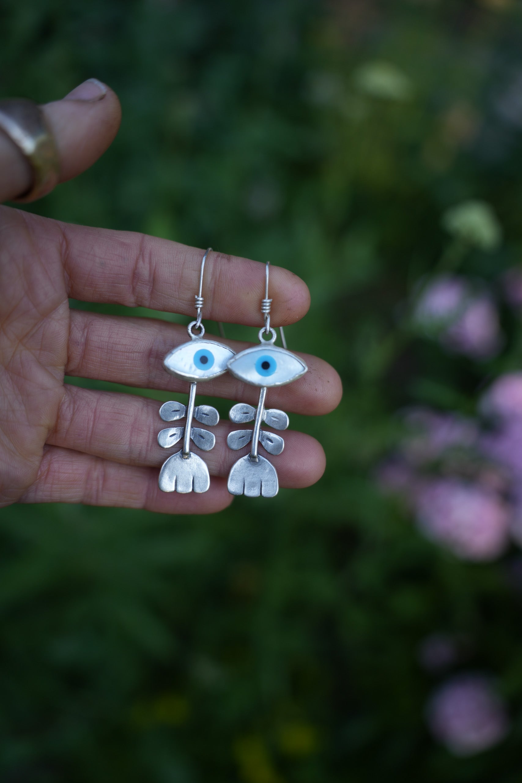 Wallflower Earrings ~ Sterling Silver with Shell Eyes