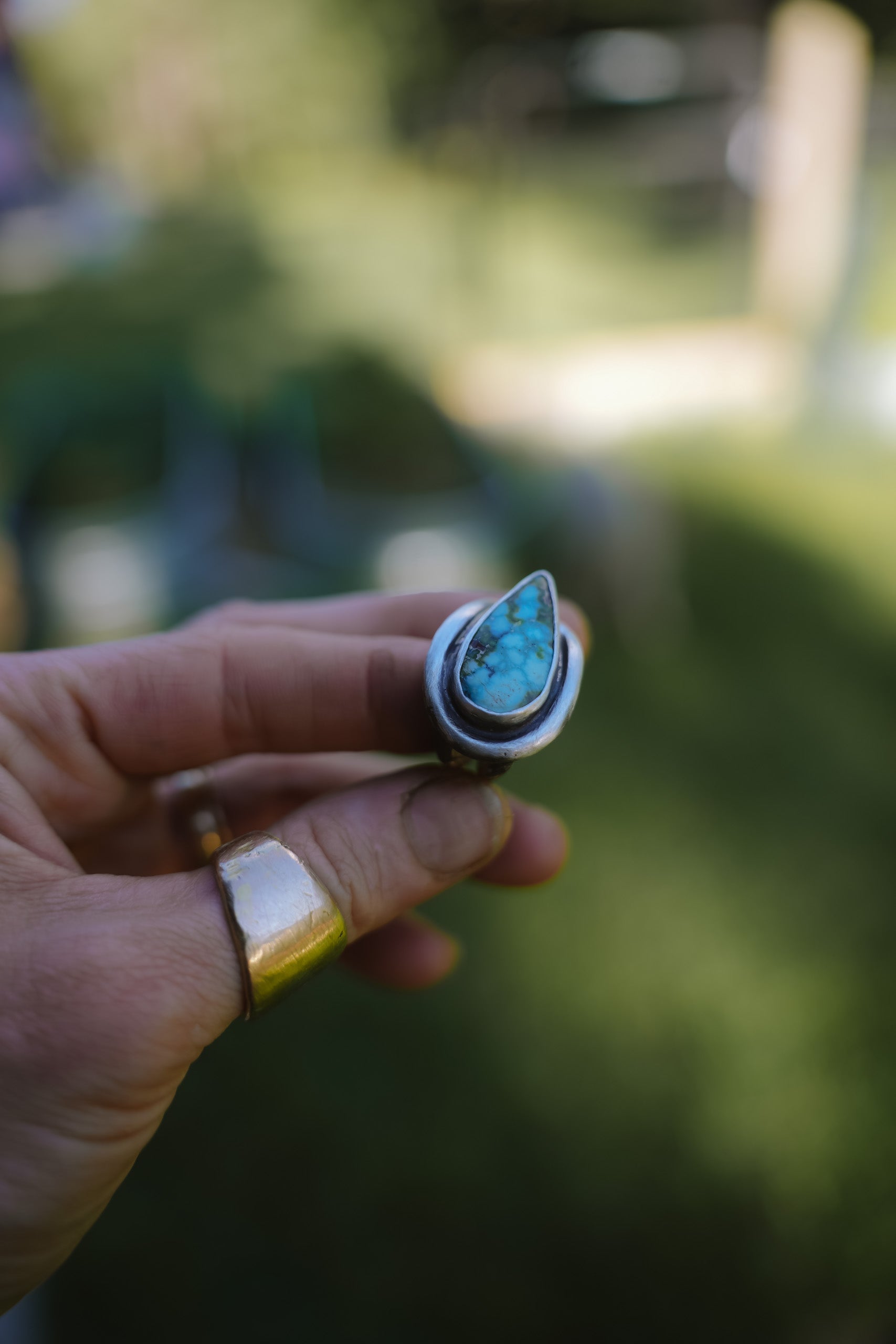 Embrace  Ring ~ Sterling Silver + Turquoise ~ Medium/ thick band ~ Size 7