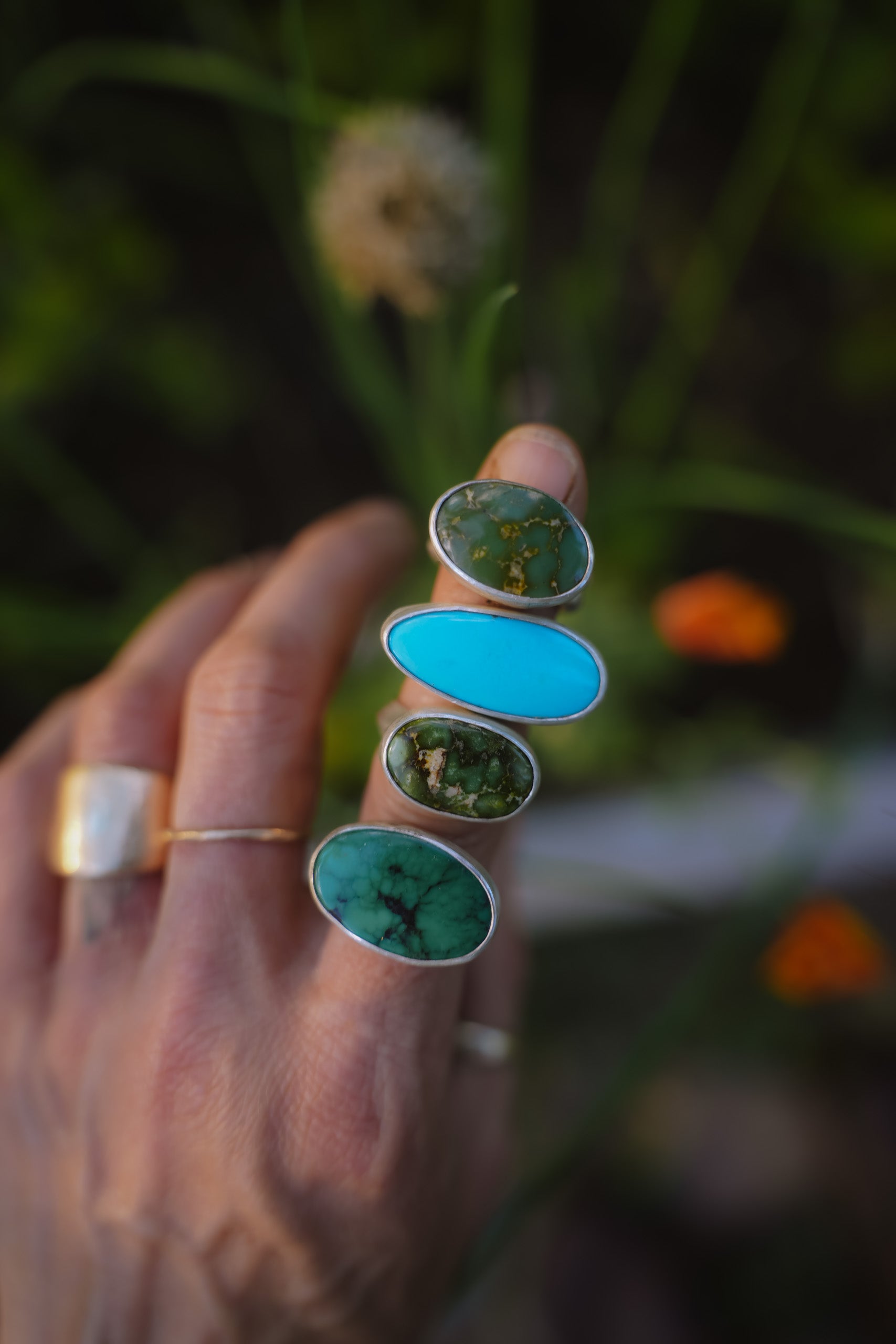 Flush Ring ~ Sterling Silver + Turquoise ~ Medium/Thin Band ~ Size 6.5