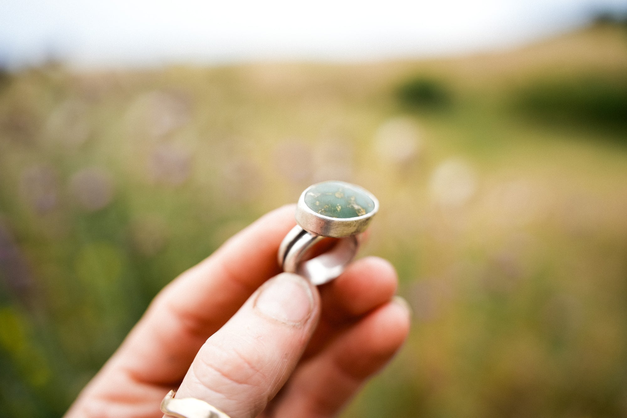 Flush Ring ~ Sterling Silver + Turquoise ~ Medium/Thin Band ~ Size 6.25