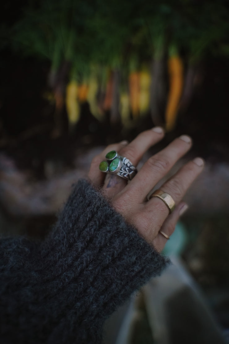 The Gardener Fable Ring ~ Sterling Silver + Green Turquoise ~ Size 6