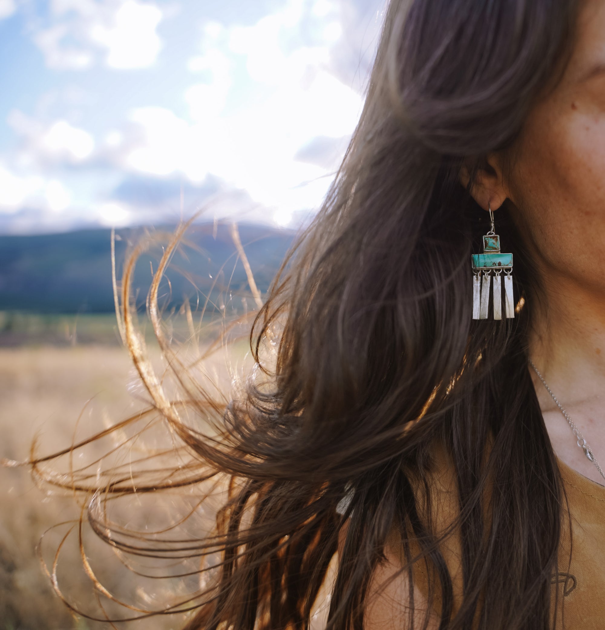 Wind Chime Earrings ~ Reclaimed Sterling Silver + Kingman Turquoise