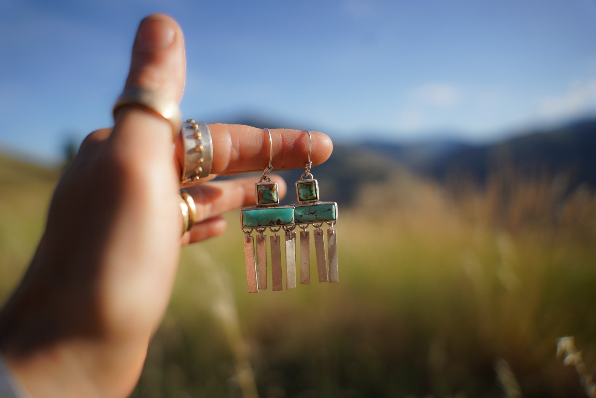 Wind Chime Earrings ~ Reclaimed Sterling Silver + Kingman Turquoise