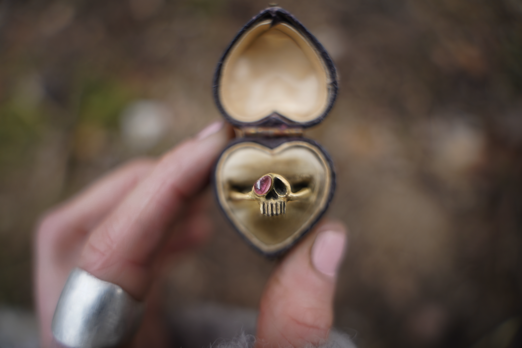 Ruby + Revolver_Momento Mori Ring_18K Gold and Pink Tourmaline