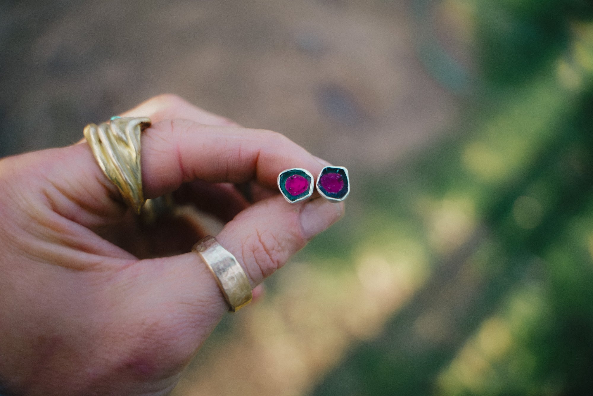 Ruby + Revolver_Sweet Pea Stud Earrings_Sterling Silver + Watermelon Tourmaline_Post Style_01