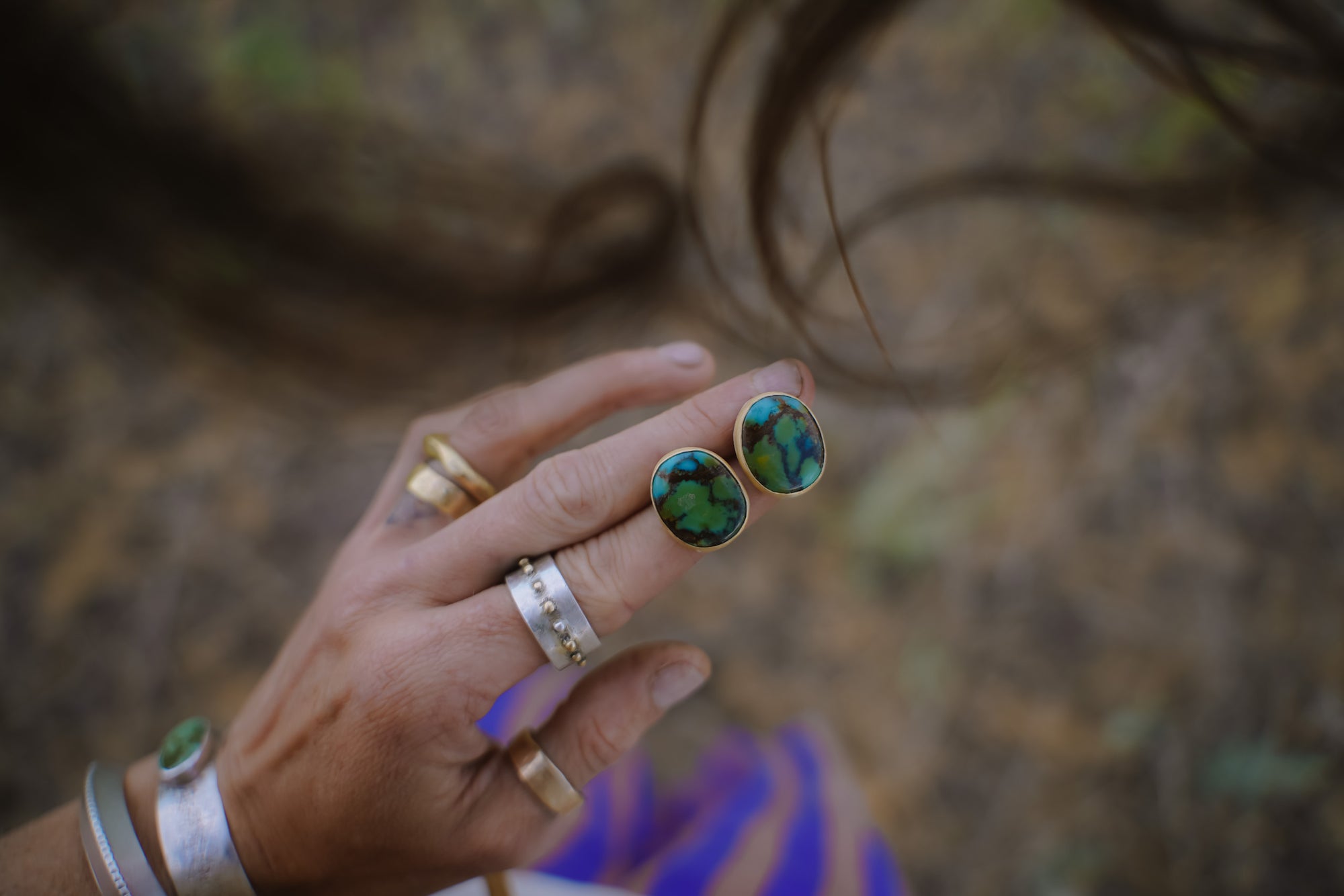 Touchstone  Posts ~ 18K Gold + Sterling Silver ~ Variscite