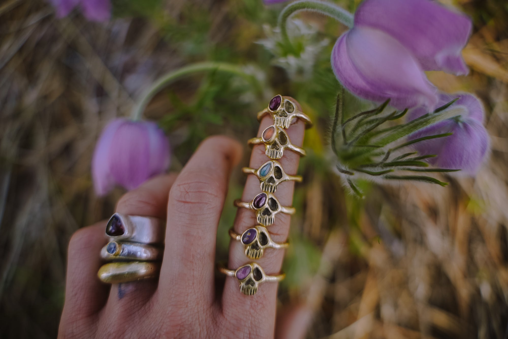 RubyandRevolver_Momento Mori Rings_18K Gold_Gemstone Eyes
