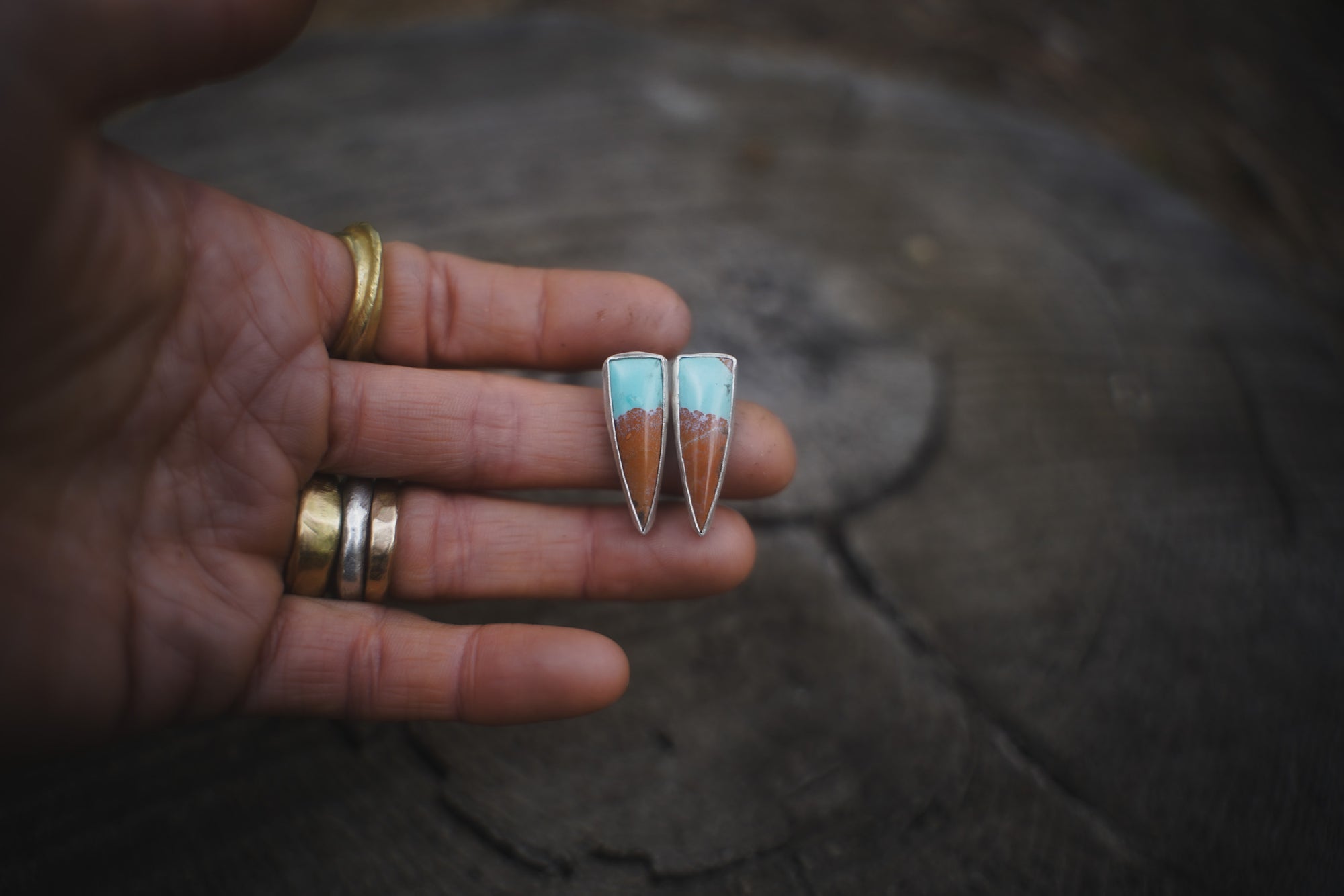 Two-Toned Chrysocolla Talon Post Earrings_Sterling Silver