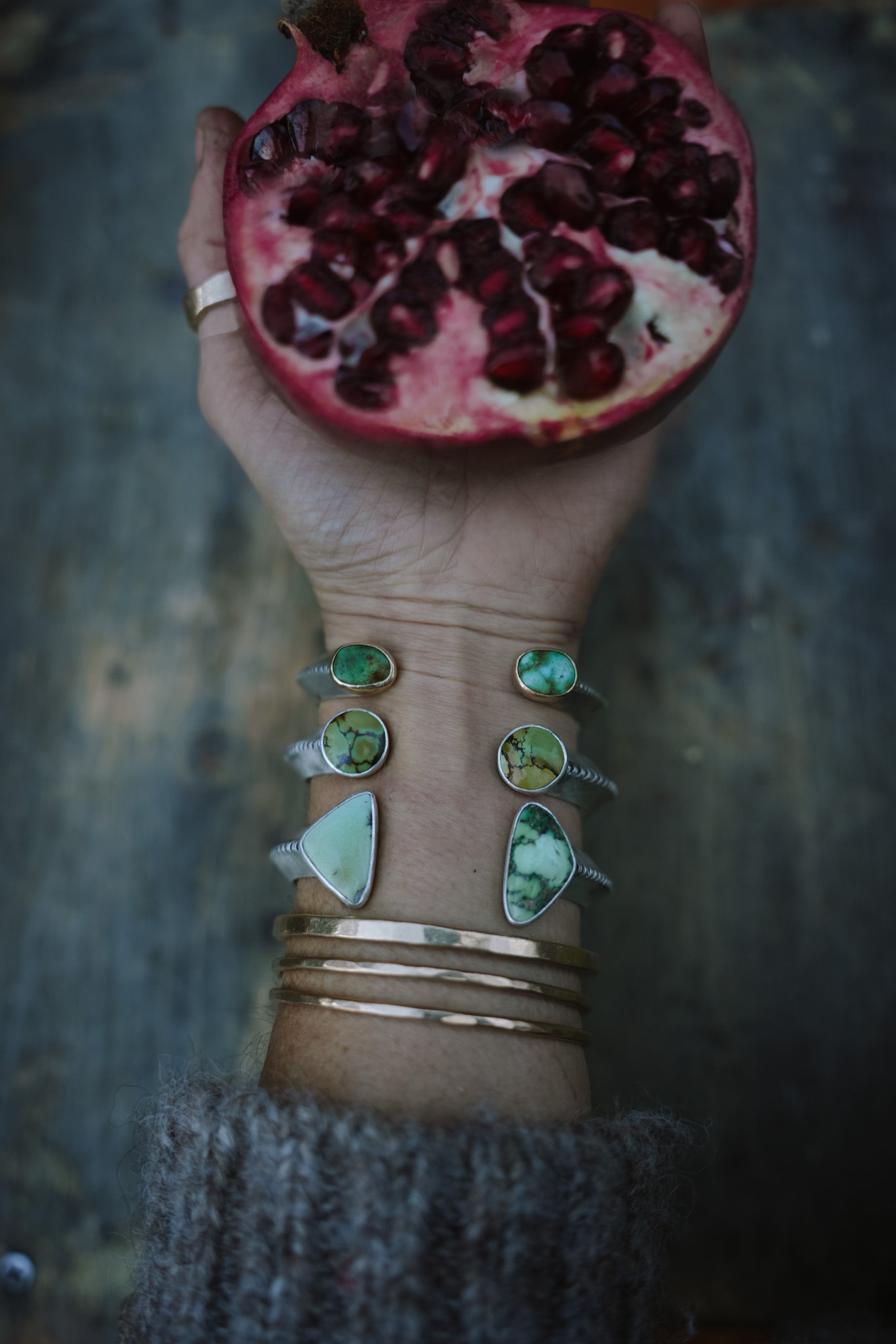 Negative Space Cuff ~ Sterling Silver + Green Turquoise ~ Medium