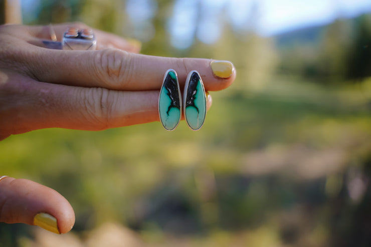 Variscite Pool Earrings ~ Sterling Silver + 18kt Gold ~ Small