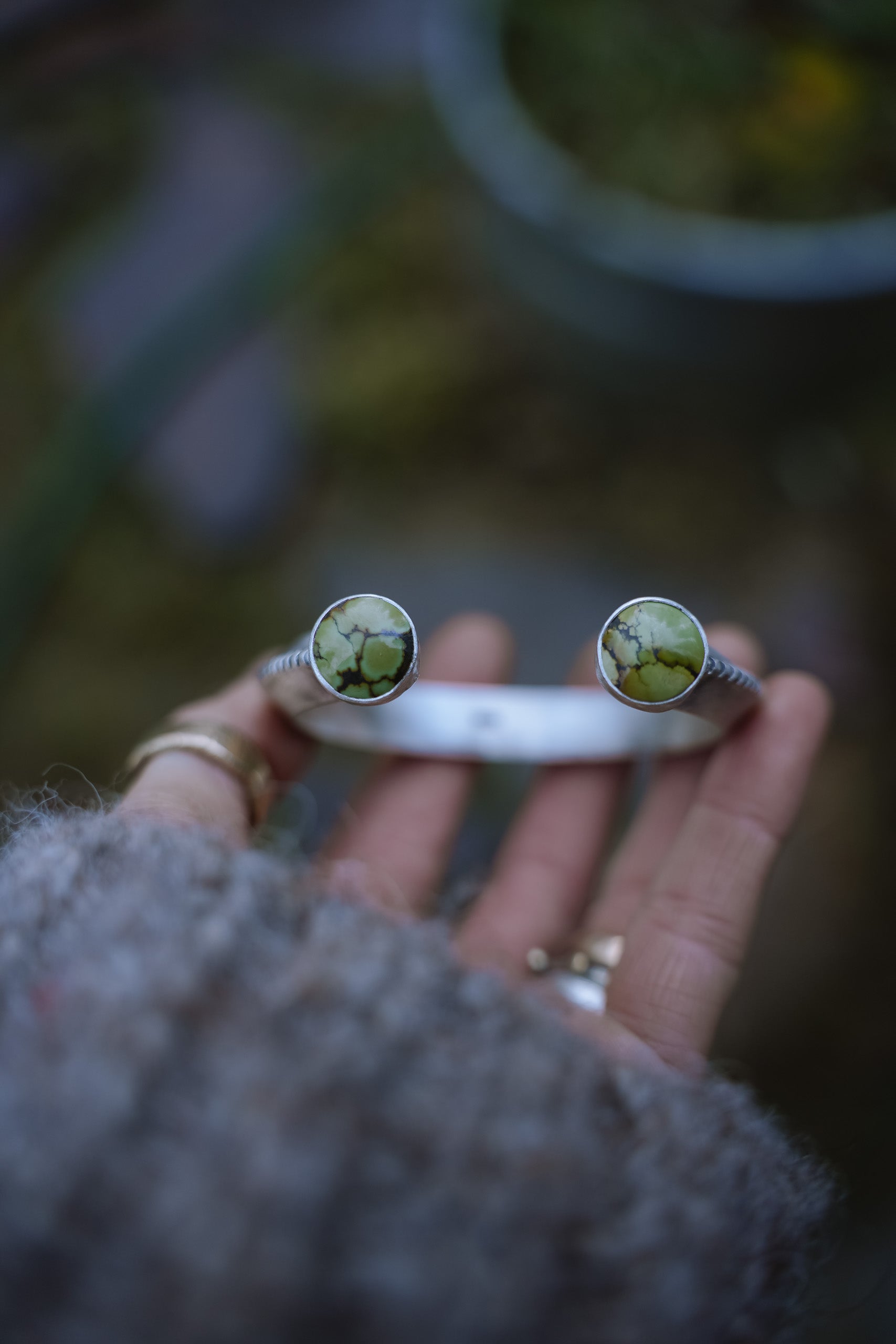 Negative Space Cuff ~ Sterling Silver + Green Turquoise ~ Medium