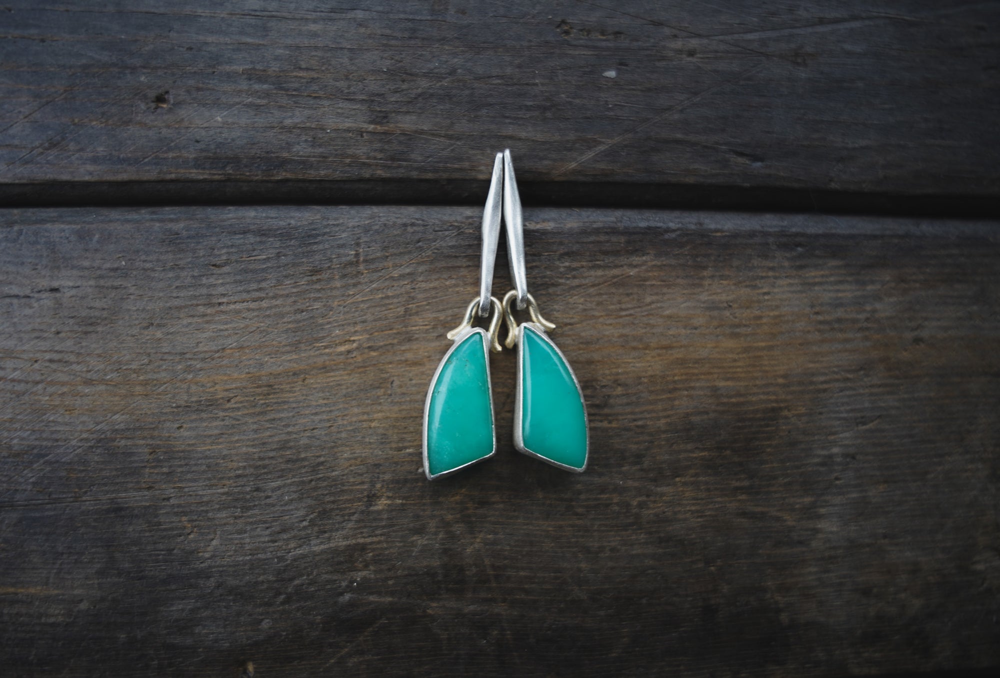 Alloy Earrings ~ Sterling Silver + 18KT Gold + Chrysoprase