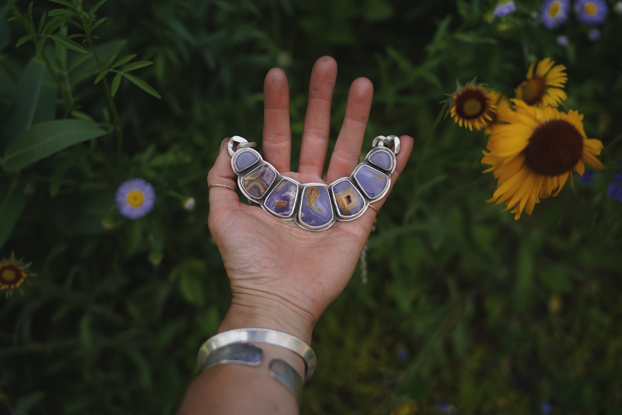 Bloom Torque Choker ~ Aqua Nueva + Reclaimed Sterling Silver ~ Extra-Wide Curb Chain