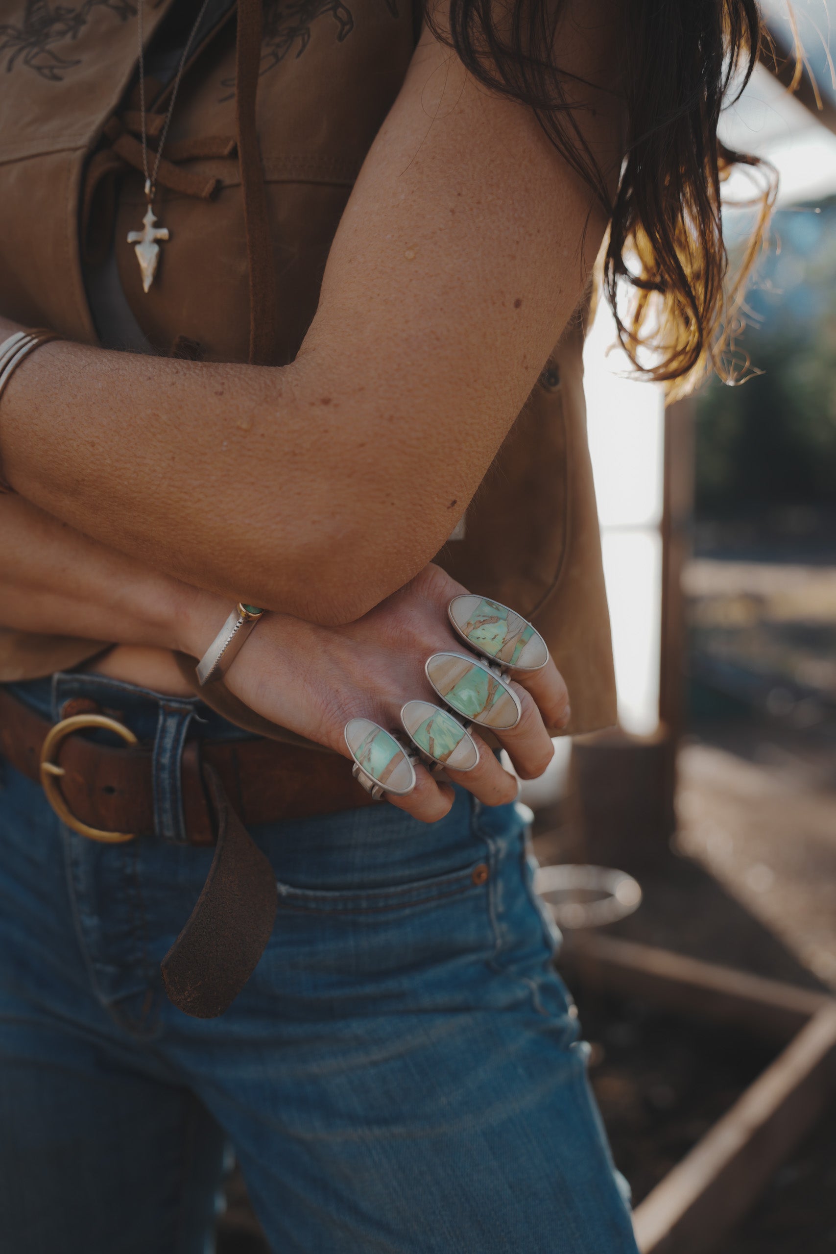 Topo Ring ~ Sterling Silver ~ Variscite ~ Extra-Wide Band ~ Size 7.75/8