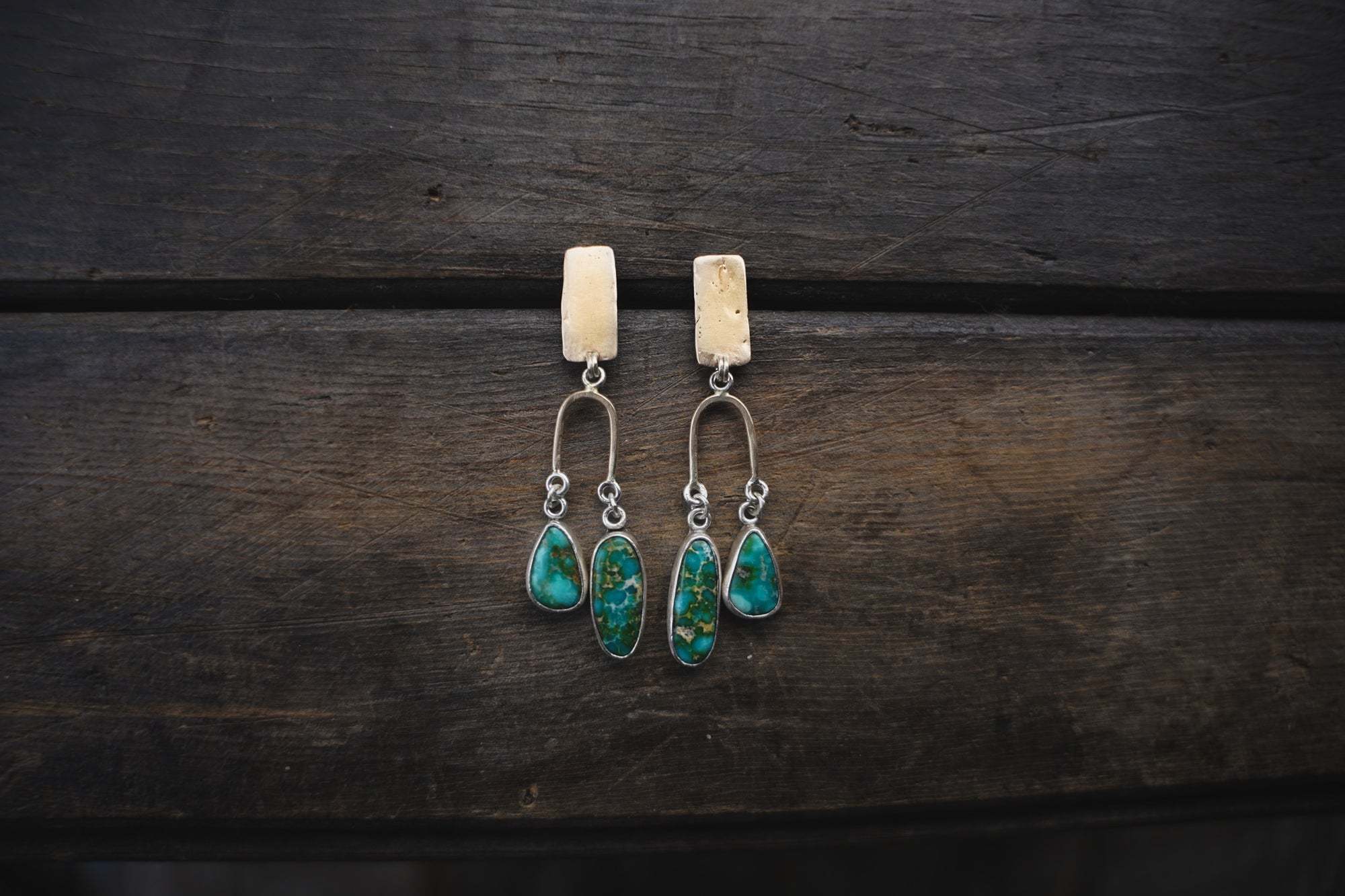 Equilibrium Earrings ~ 14K Gold + Sonoran Gold Turquoise