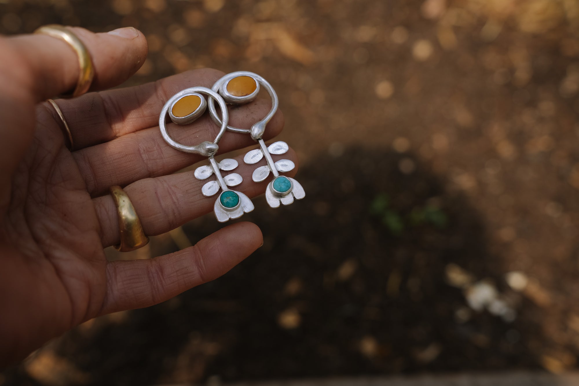 Snake Charmer Earrings ~ Sterling Silver ~ Turquoise + Lemon Chrysoprase