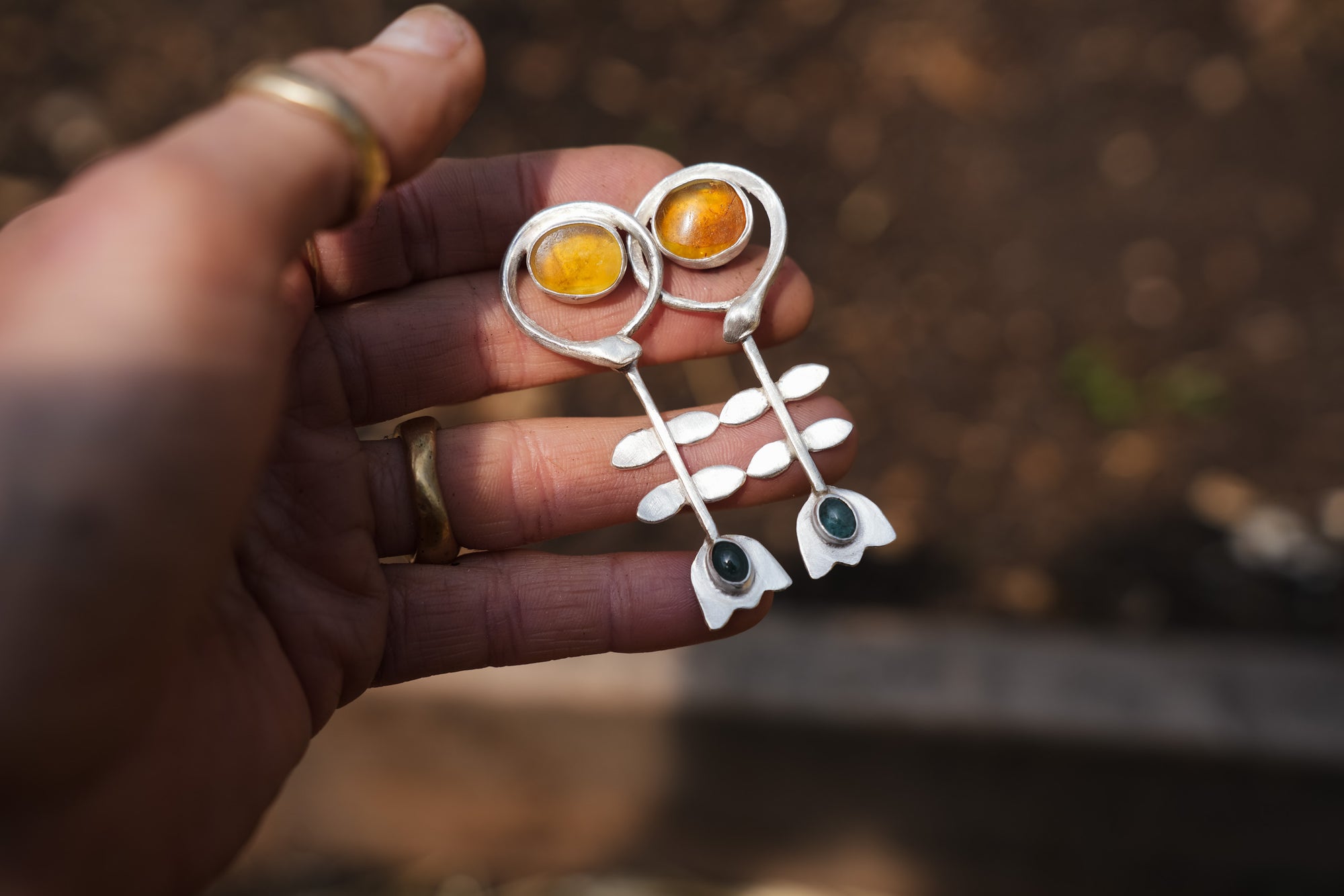Snake Charmer ~ Sterling Silver ~ Flame Agate + Garnet