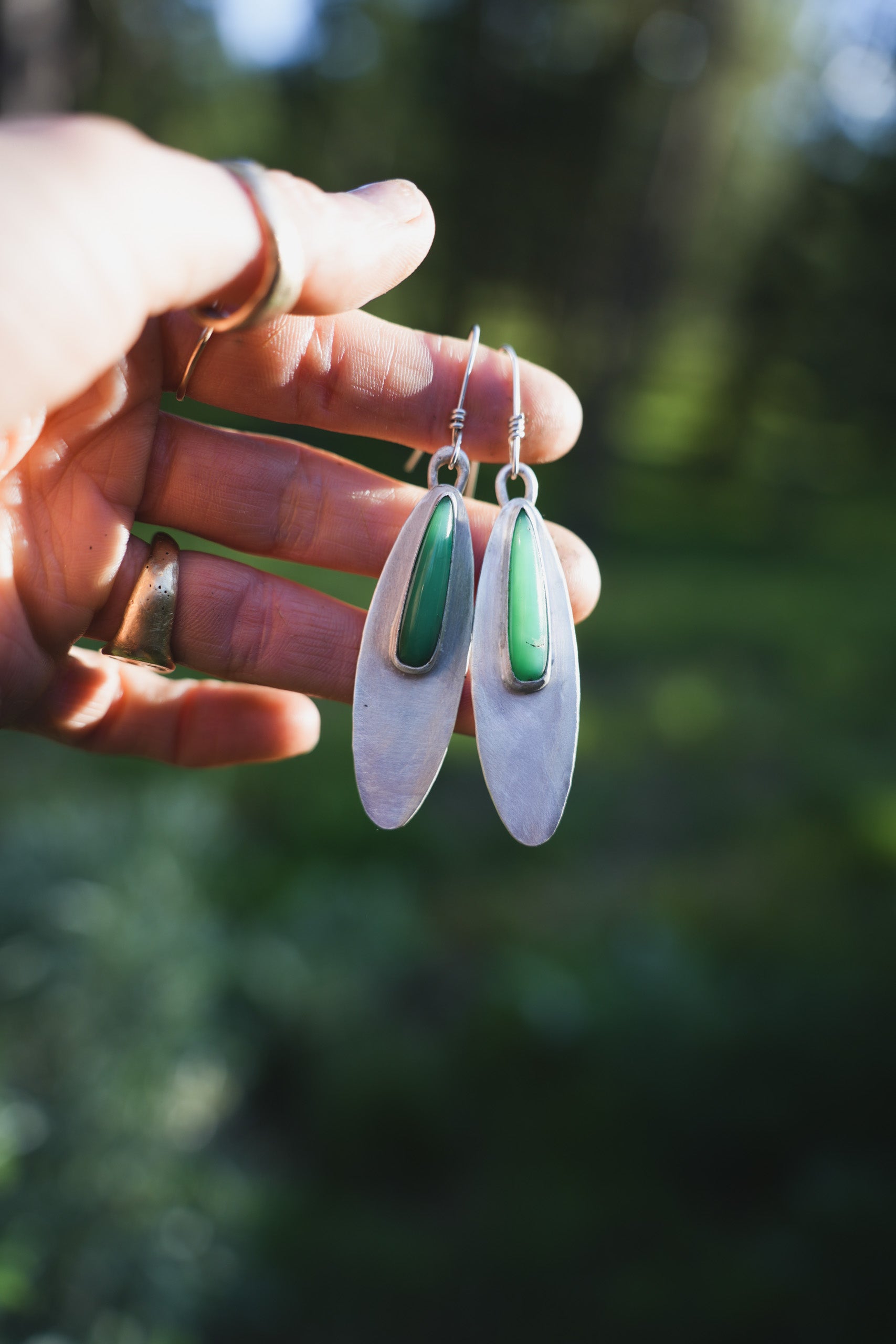 The Sliver Earrings ~ Sterling Silver ~ Chrysoprase