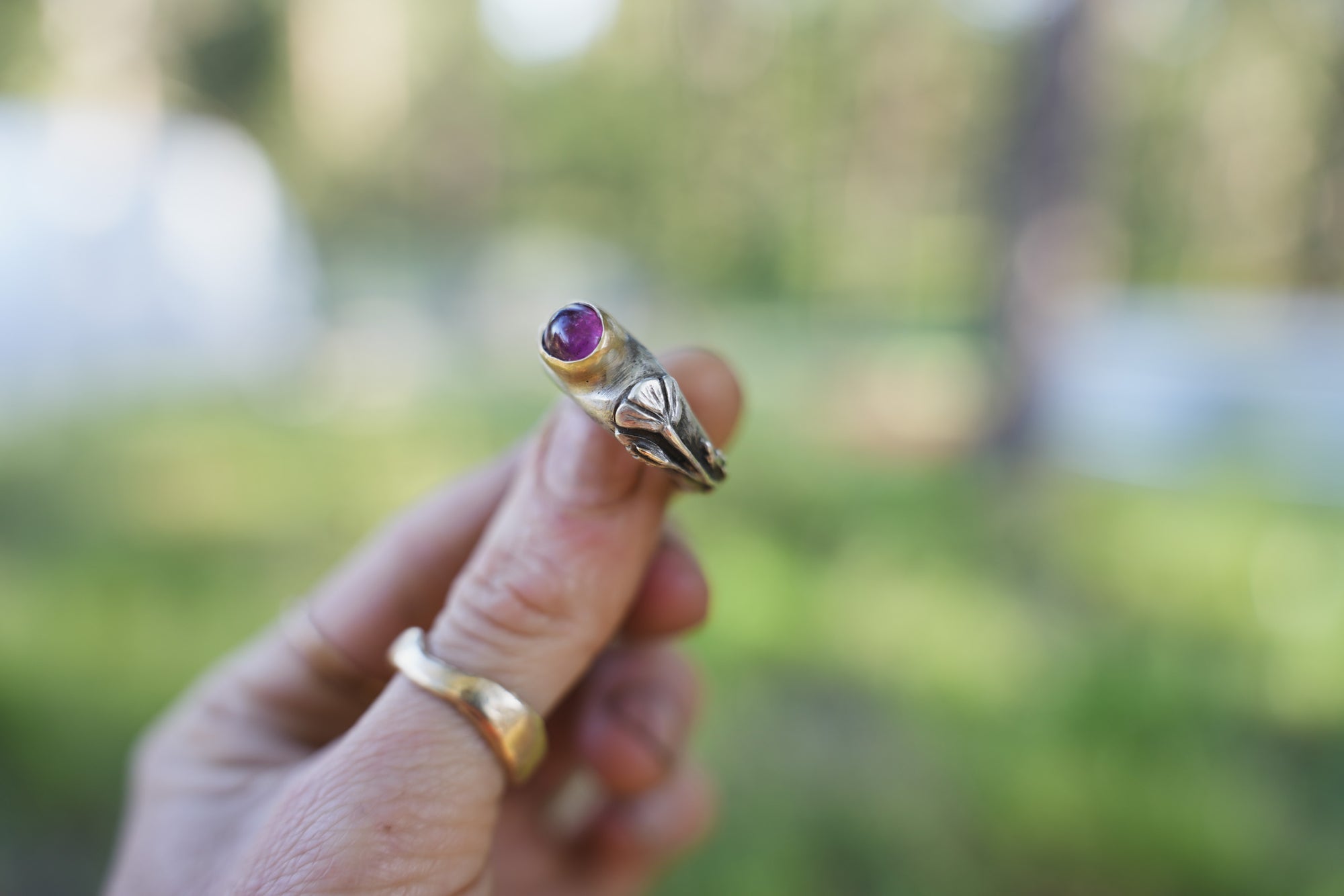 Poppy Cigar Ring ~ 18kt Gold + Sterling Silver ~ Pink Tourmaline ~ Size 5.5