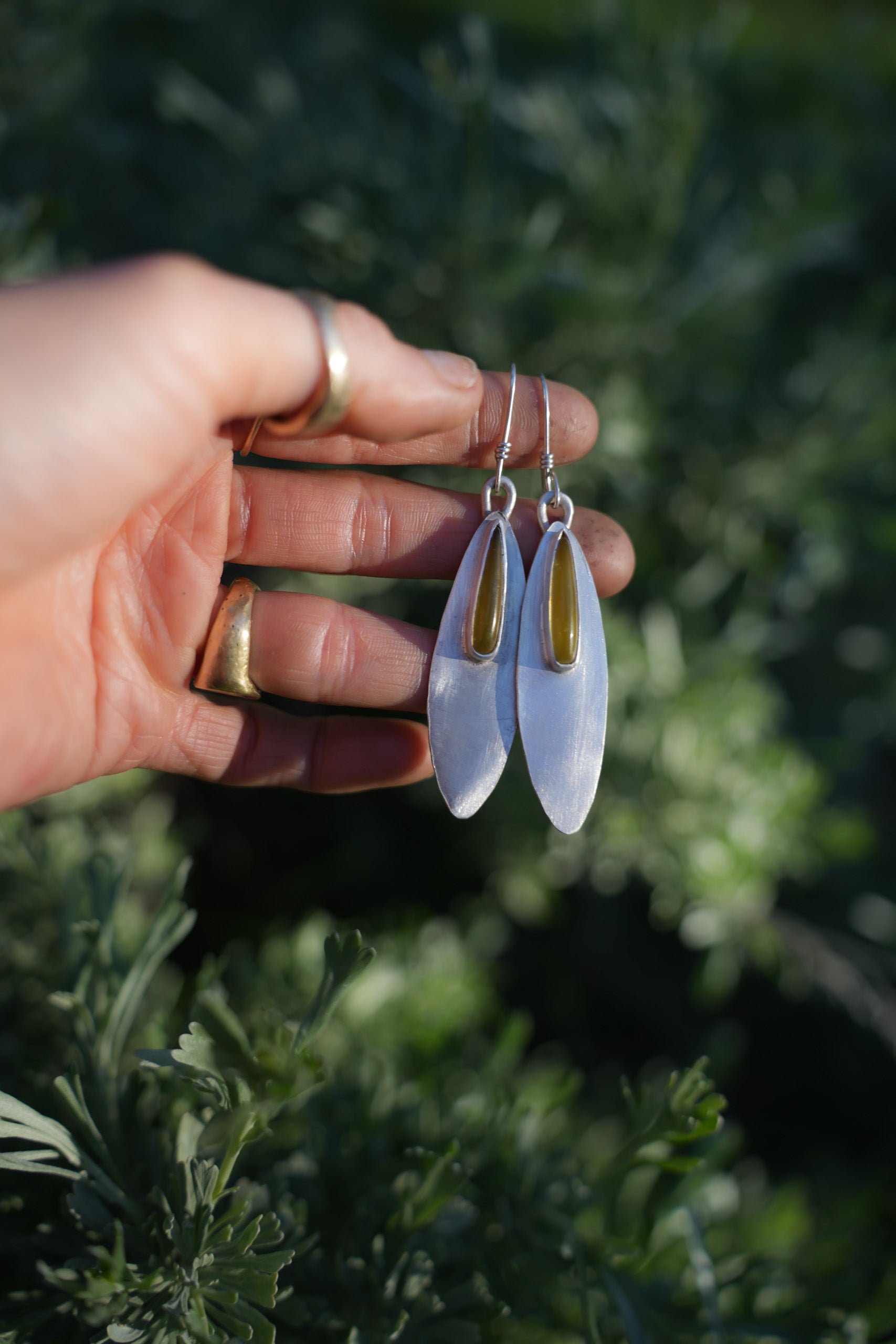 The Sliver Earrings ~ Sterling Silver ~ Vesuvianite
