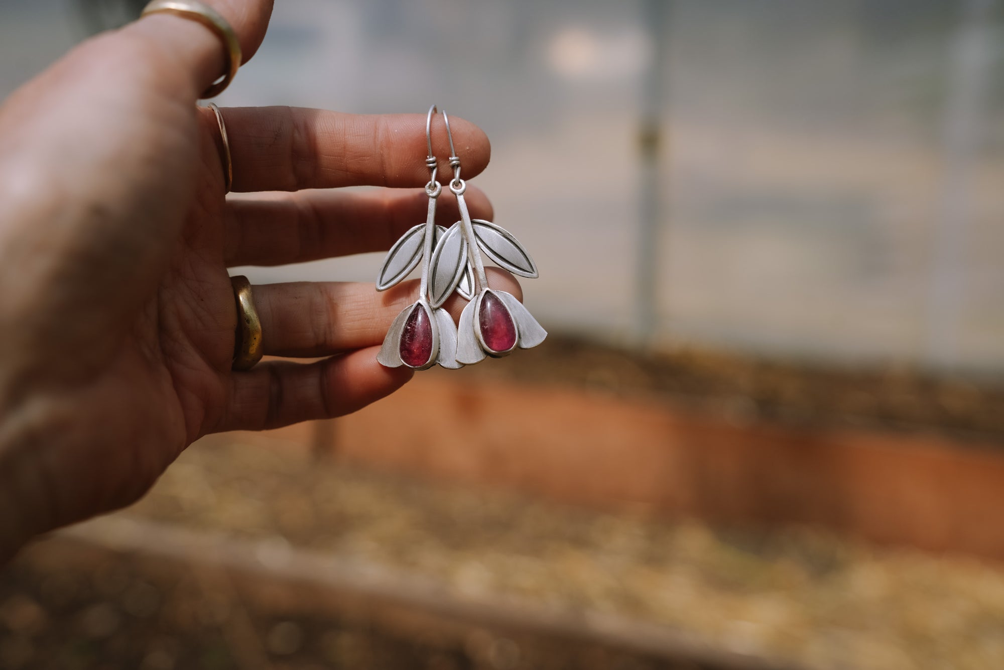 Tulip Earrings ~ Sterling Silver ~ Pink Tourmaline