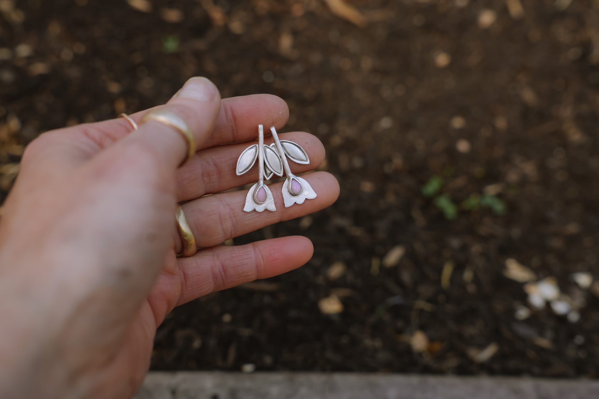 Tulip Earrings ~ Sterling Silver ~ Pink Opal