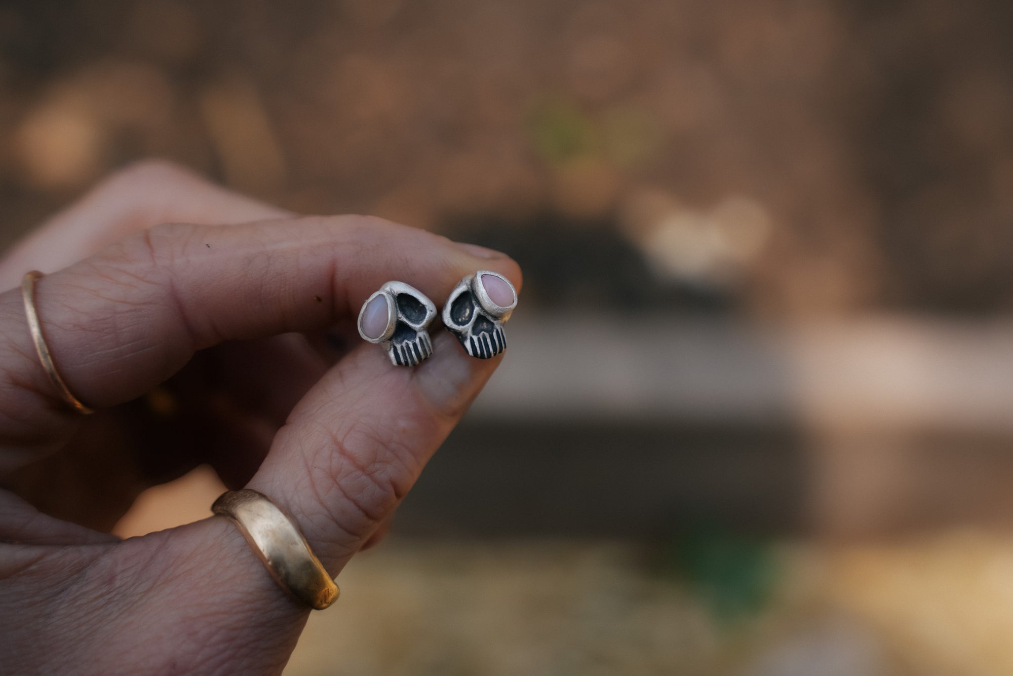 Momento Mori Posts ~ Recycled Sterling Silver ~ Pink Opal