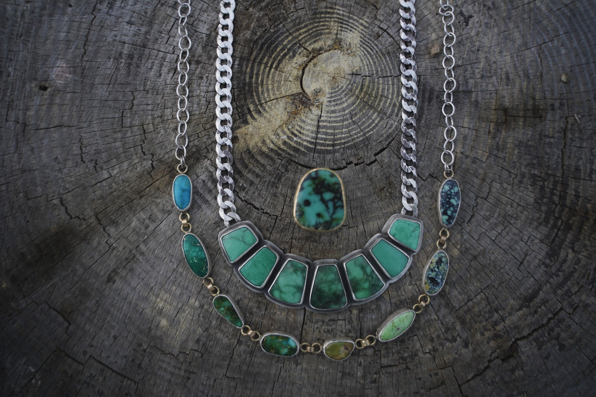 The Lush Choker ~ 22kt Gold + Reclaimed Sterling with Royston + Variscite