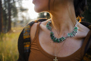 The Big Bloom Torque Choker ~ Reclaimed Sterling with Royston Turquoise + Variscite ~ Wide Curb Chain