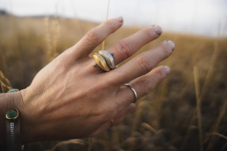 CORE Collection PREORDER ~ Swell Ring Stack ~ Set of Two ~ Mixed Metal ~ Sterling Silver + 18K Gold