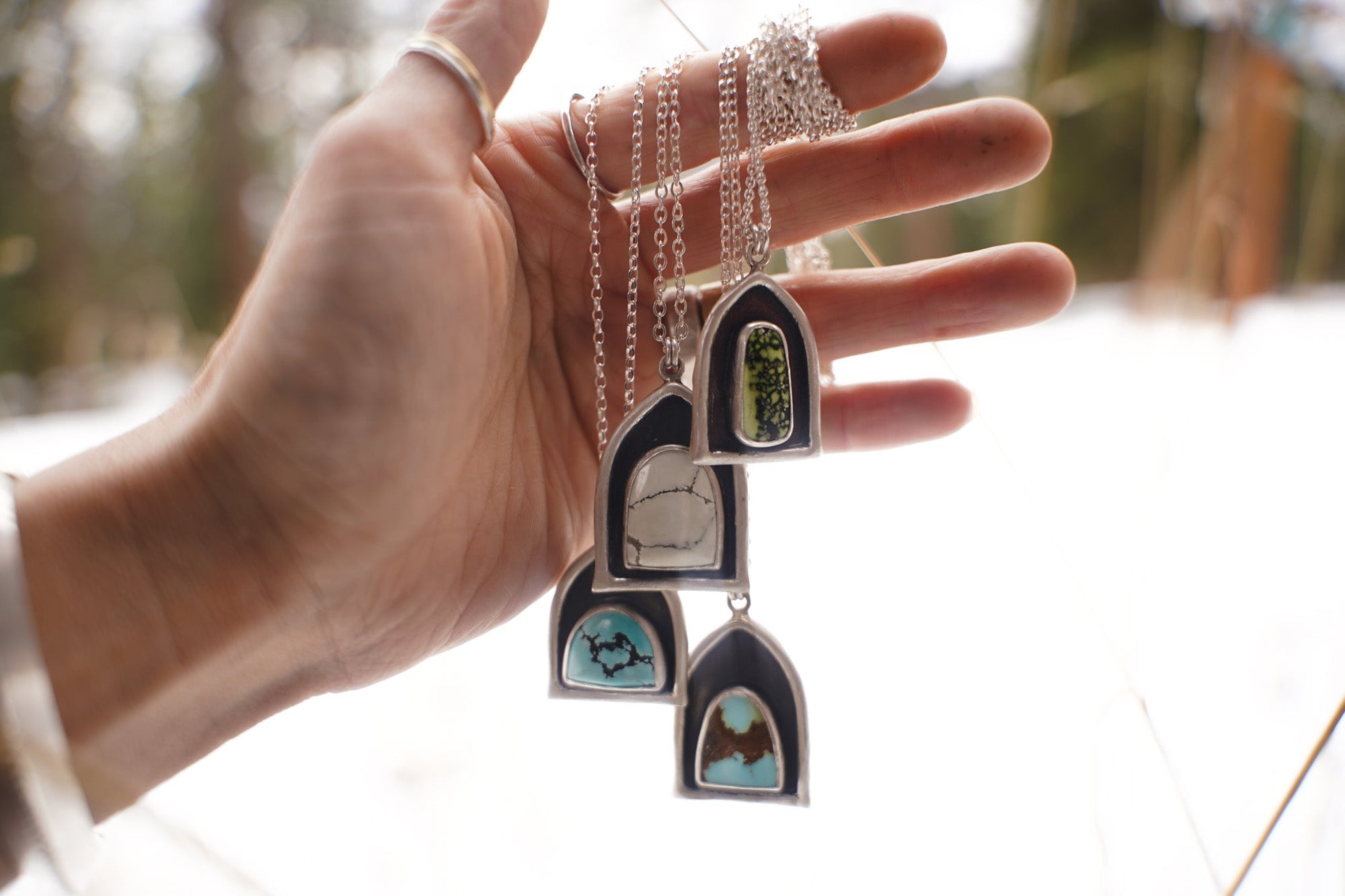 Cathedral Necklace ~ Ivory Creek Variscite + Reclaimed Sterling Silver ~ 18" Chain