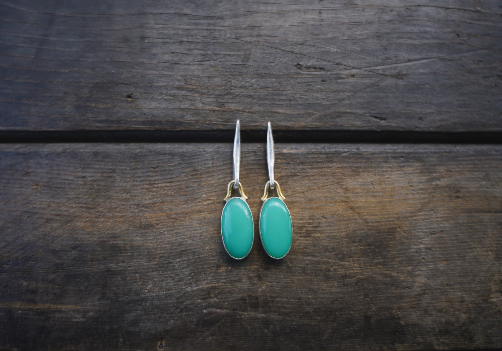 Alloy Earrings ~ Sterling Silver + 18K Gold + Chrysoprase