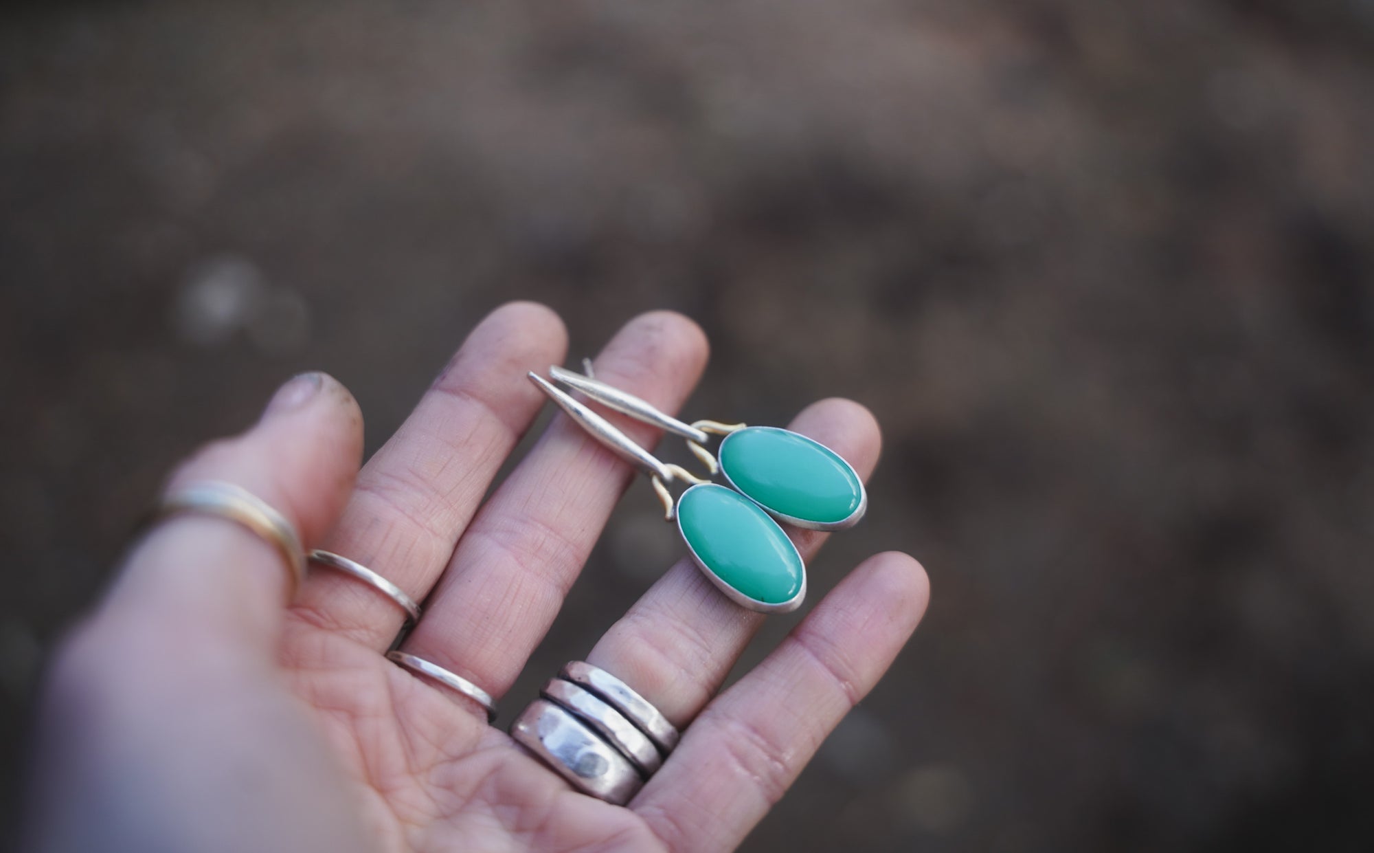 Alloy Earrings ~ Sterling Silver + 18K Gold + Chrysoprase