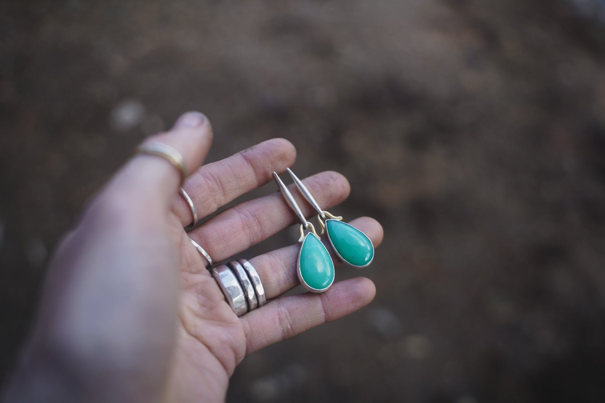 Alloy Earrings ~ Sterling Silver + 18K Gold + Chrysoprase