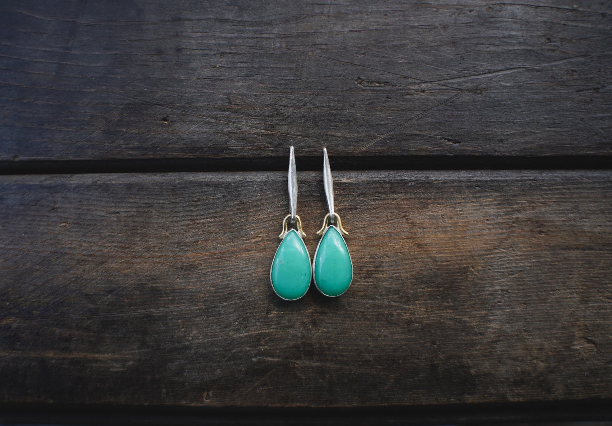 Alloy Earrings ~ Sterling Silver + 18K Gold + Chrysoprase