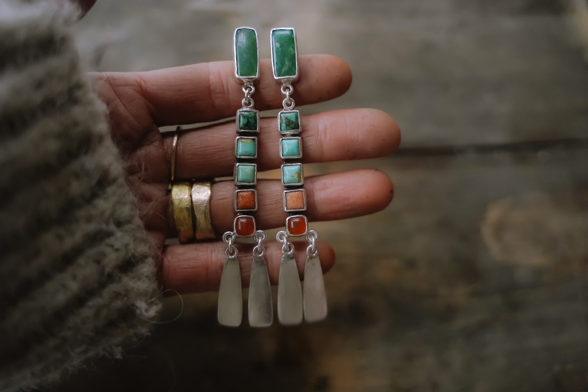 The Color Scale Earrings ~ American-Mined Turquoise + Sterling Silver