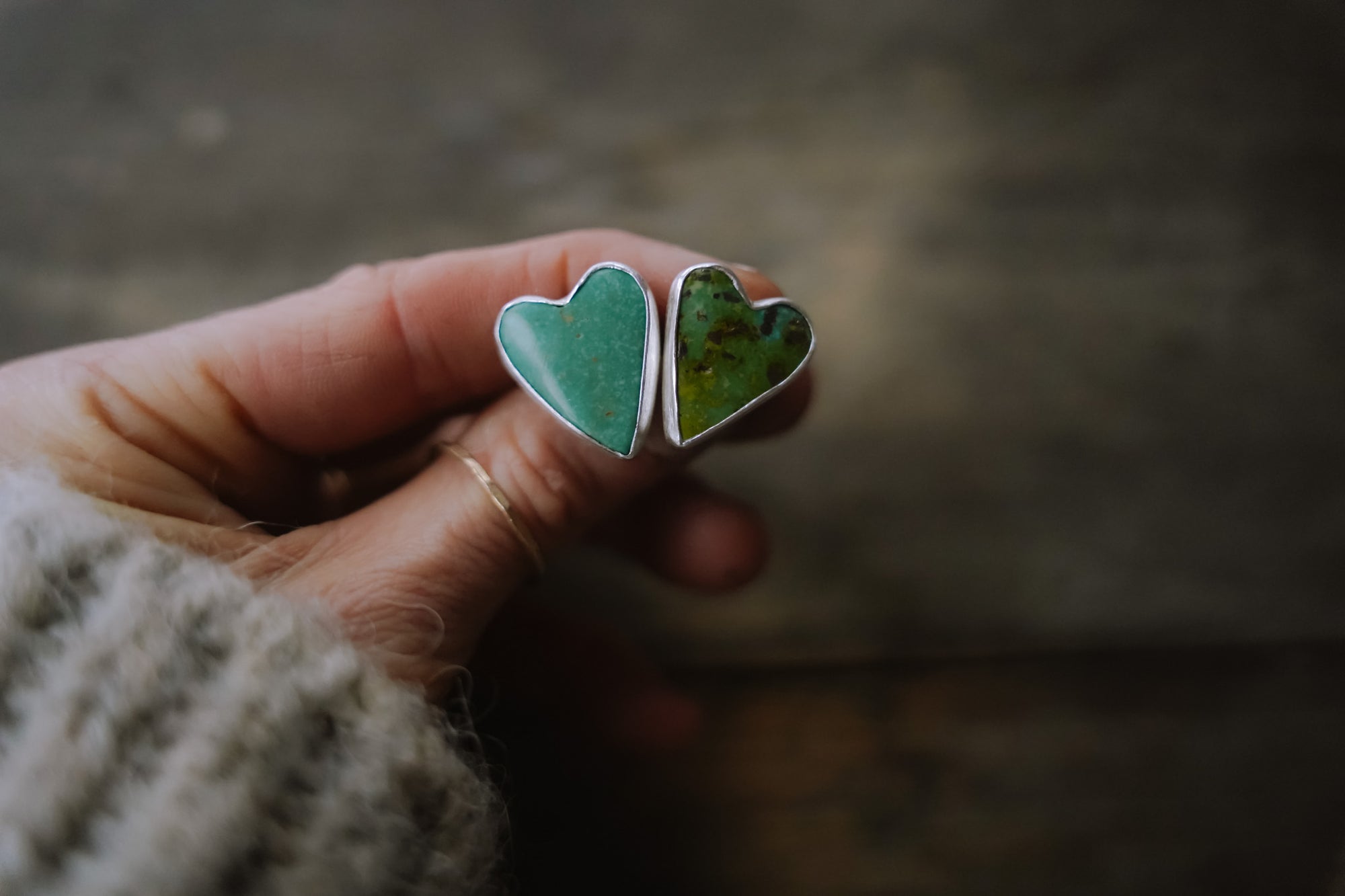 Heart on Your Sleeve Studs ~ Sterling Silver + Turquoise