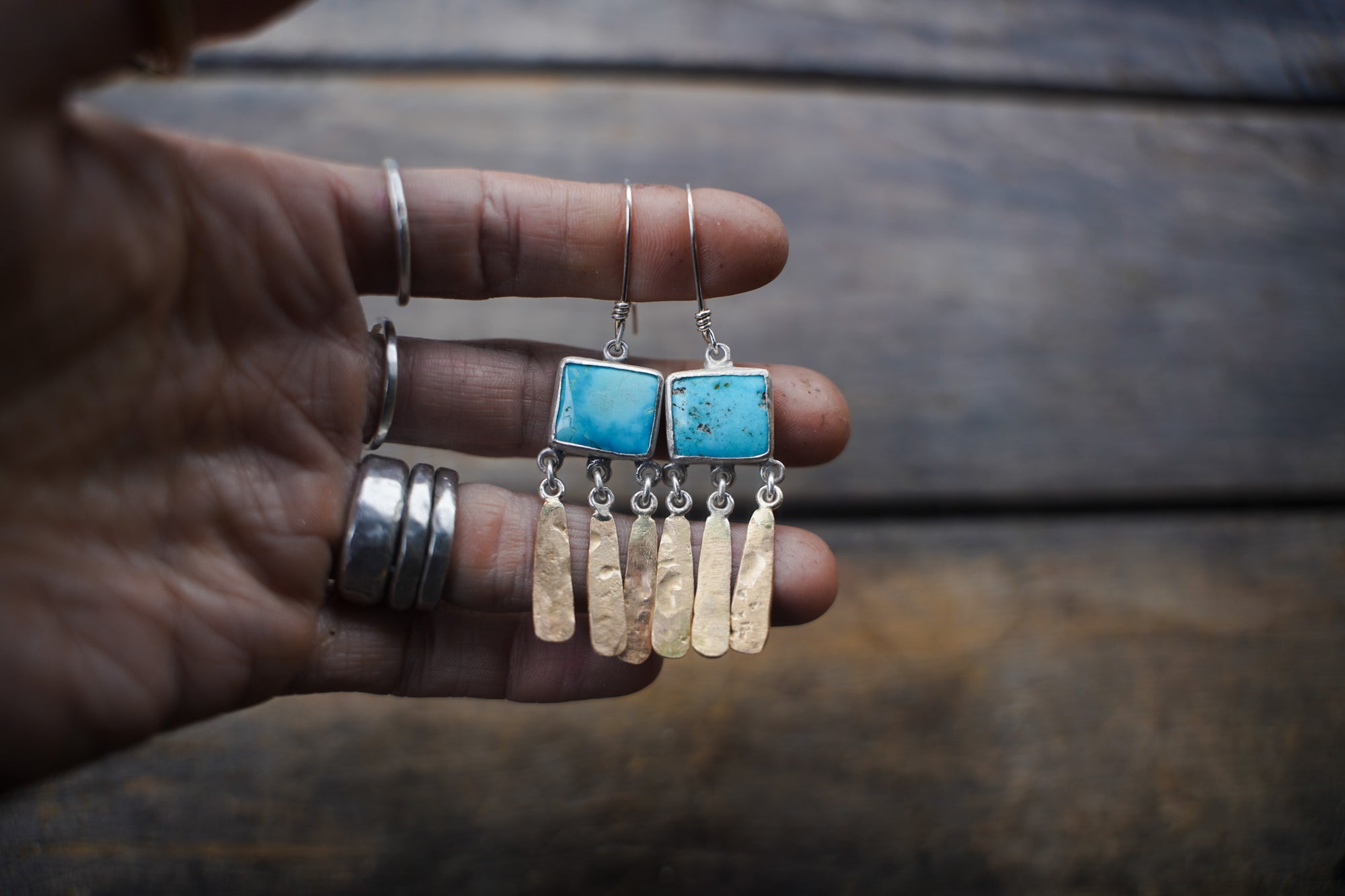 Wind Chime Earrings ~ 14KT Gold + Blue Moon Turquoise