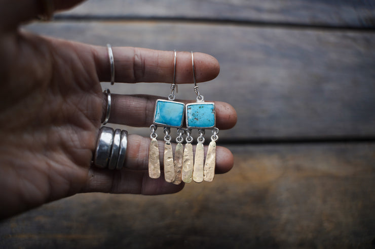 Wind Chime Earrings ~ 14KT Gold + Blue Moon Turquoise
