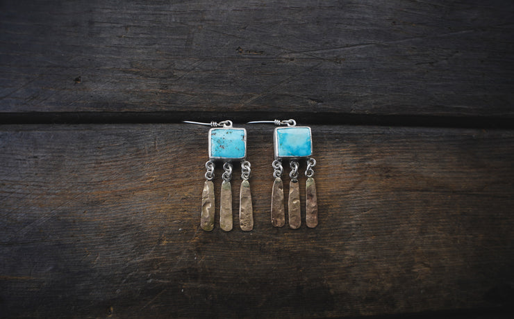 Wind Chime Earrings ~ 14KT Gold + Blue Moon Turquoise