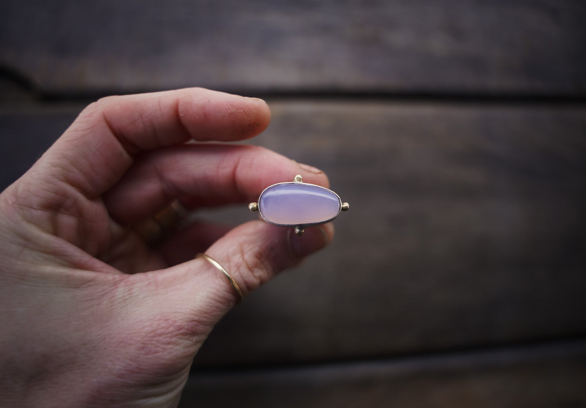 The Realm Rings ~ Lilac Chalcedony No. 2 ~ Reclaimed 14kt Gold + Sterling Silver ~ Size 7.25